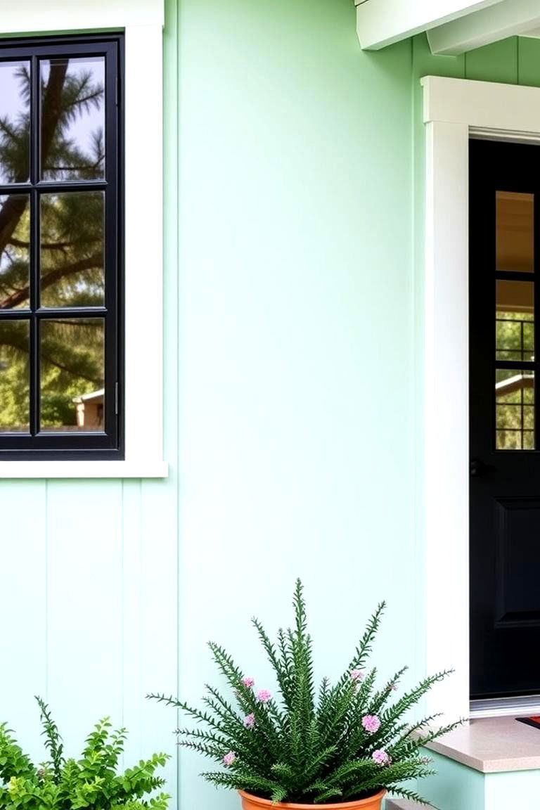 Mint Green with Black Details - 24 Farmhouse Green Exterior Home Ideas