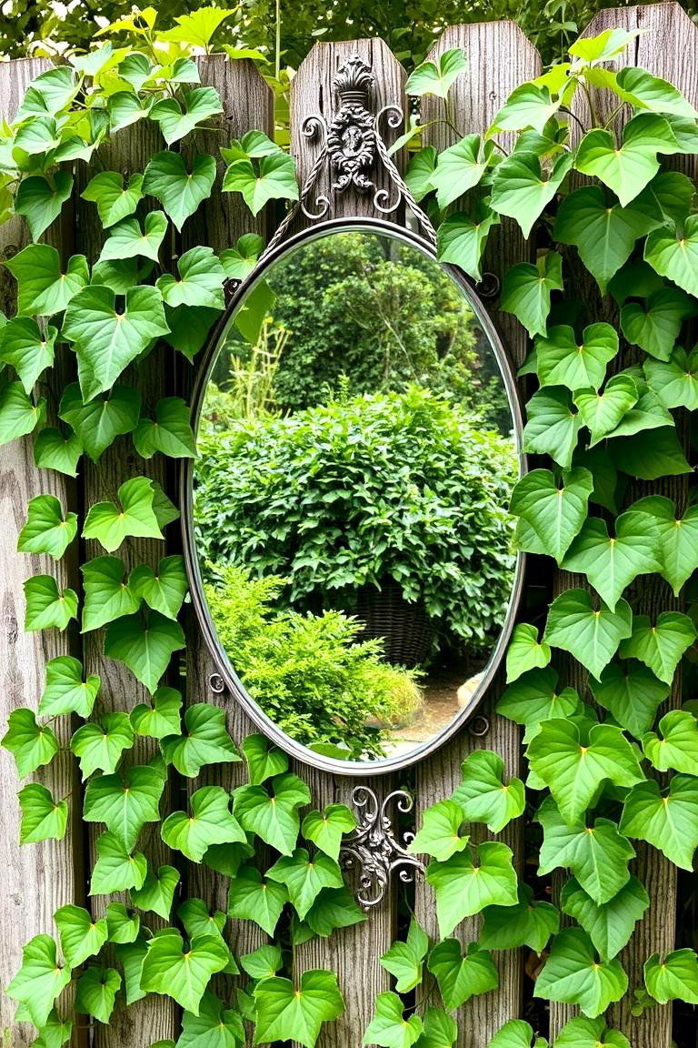 Mirror Accents with Greenery - 24 Simple Fence Line Landscaping Ideas