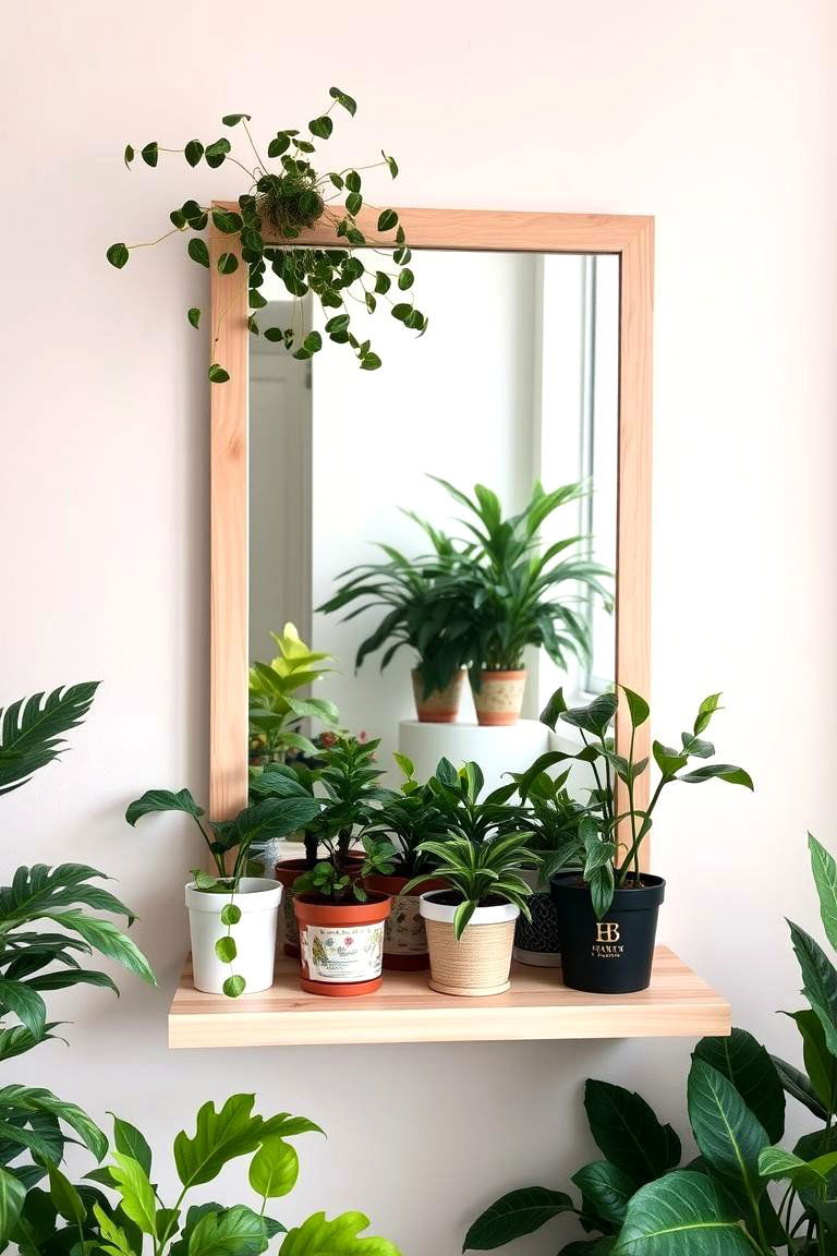 Mirror Backed Plant Shelf - 24 Indoor Plant Wall Ideas