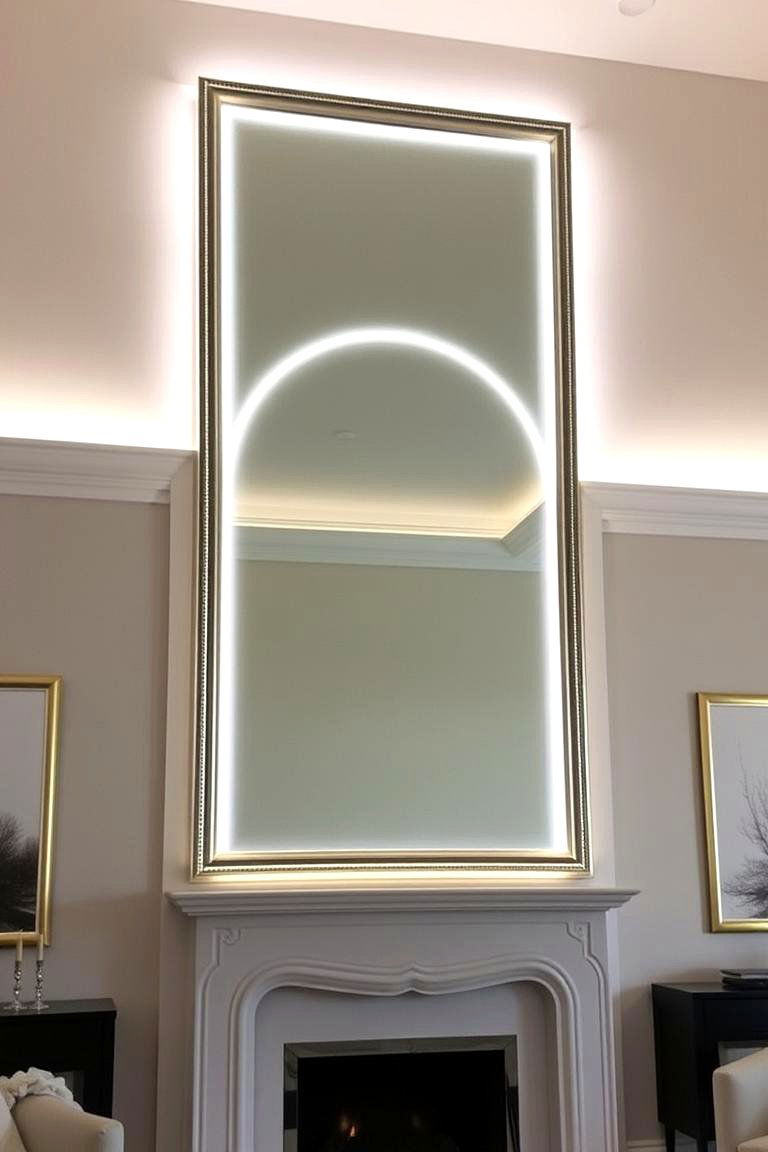 Mirror Frame Backlighting - 24 Fireplace Mantel Lighting Ideas
