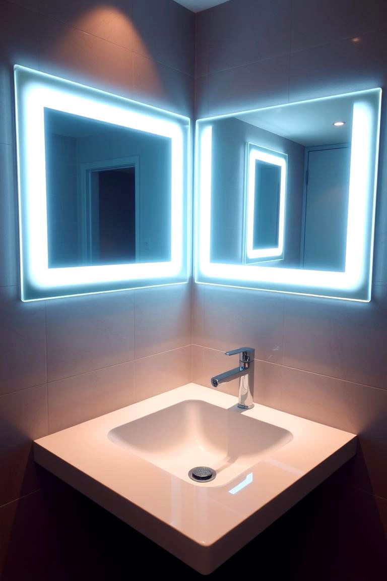 Mirror with Built in Lighting - 24 Pool Bathroom Ideas