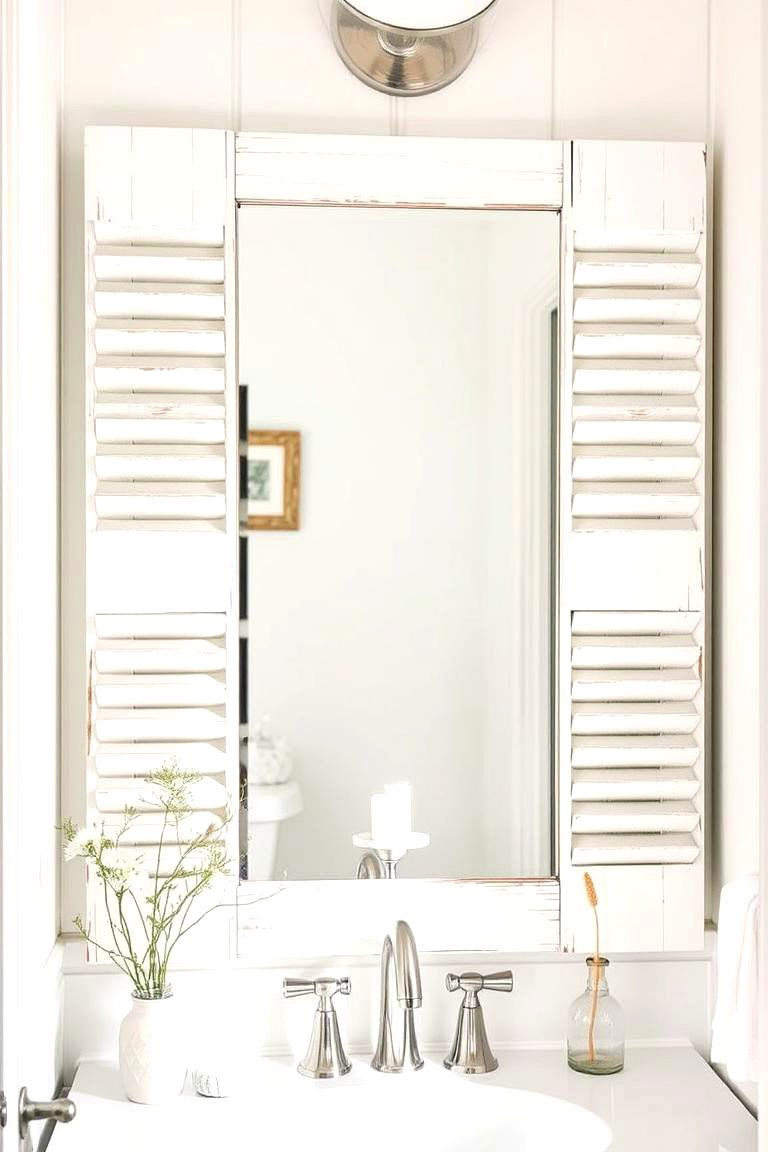 Mirror with Shutter Frame - 24 Farmhouse Bathroom Mirrors Ideas