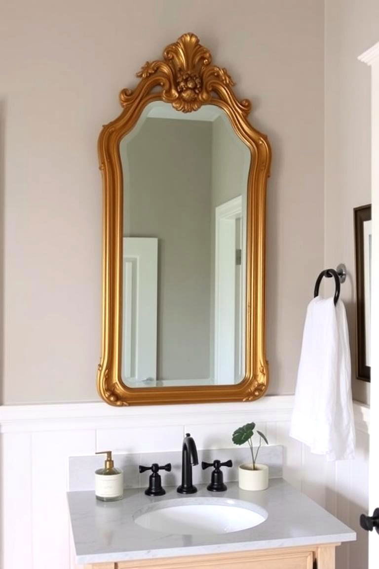 Mirror with Vintage Gold Accent - 24 Farmhouse Bathroom Mirrors Ideas