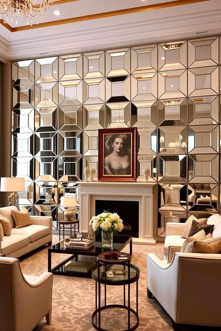 Mirrored Accent Wall - 24 Living Room Mirror Ideas
