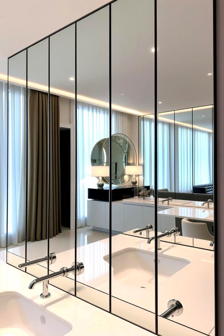 Mirrored Accent Walls for Dramatic Effect - 24 Bathroom Mirror Ideas
