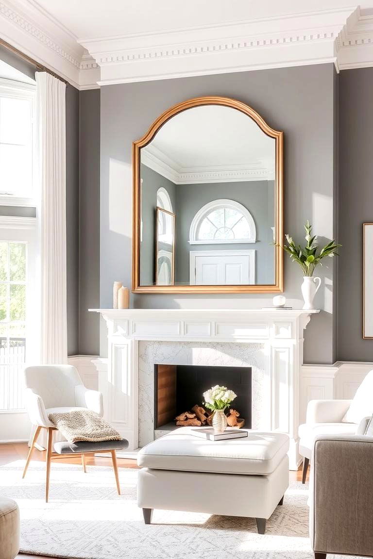 Mirrored Accents Shine - 24 Grey and White Living Room Ideas
