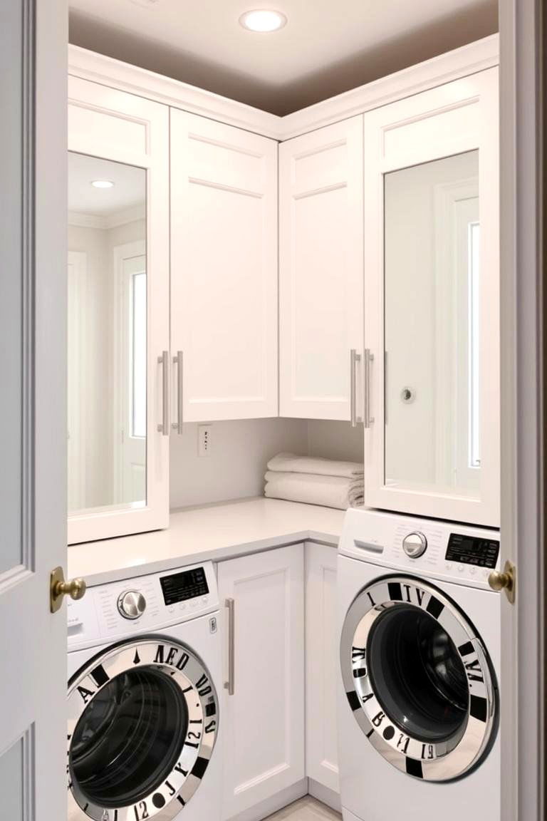 Mirrored Cabinet Doors to Enhance Light and Space - 24 Laundry Room Cabinet Ideas