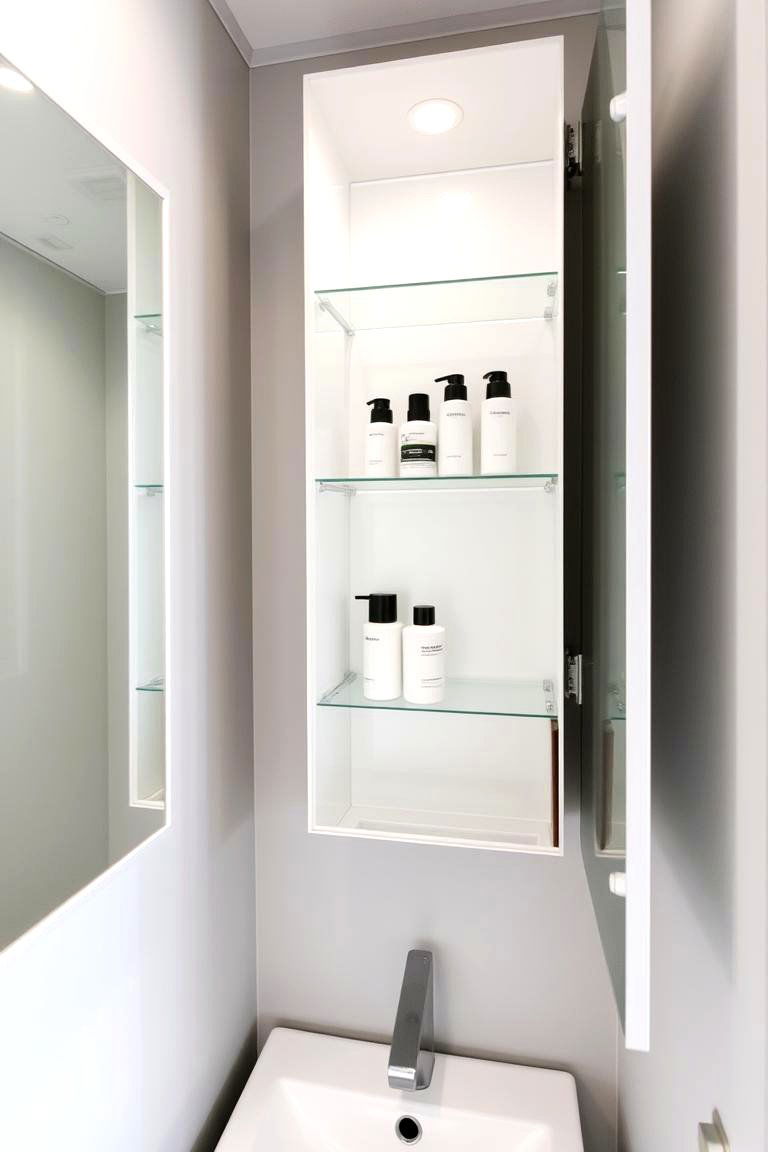 Mirrored Cabinets with Internal Shelves - 24 Small Bathroom Shelving Ideas