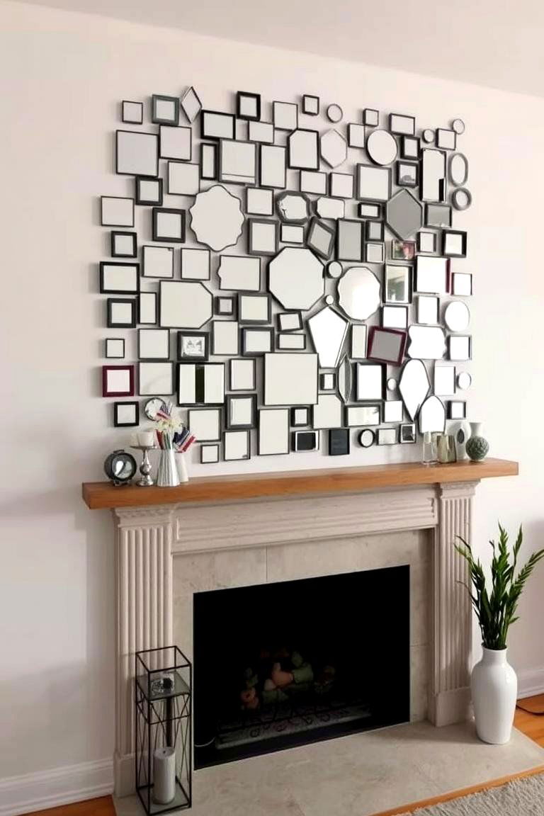 Mirrored Collage Wall - 24 Mirror Over Fireplace Ideas