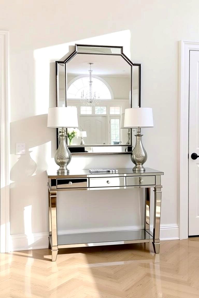 Mirrored Console Table with Mirror - 24 Entryway Mirror Ideas