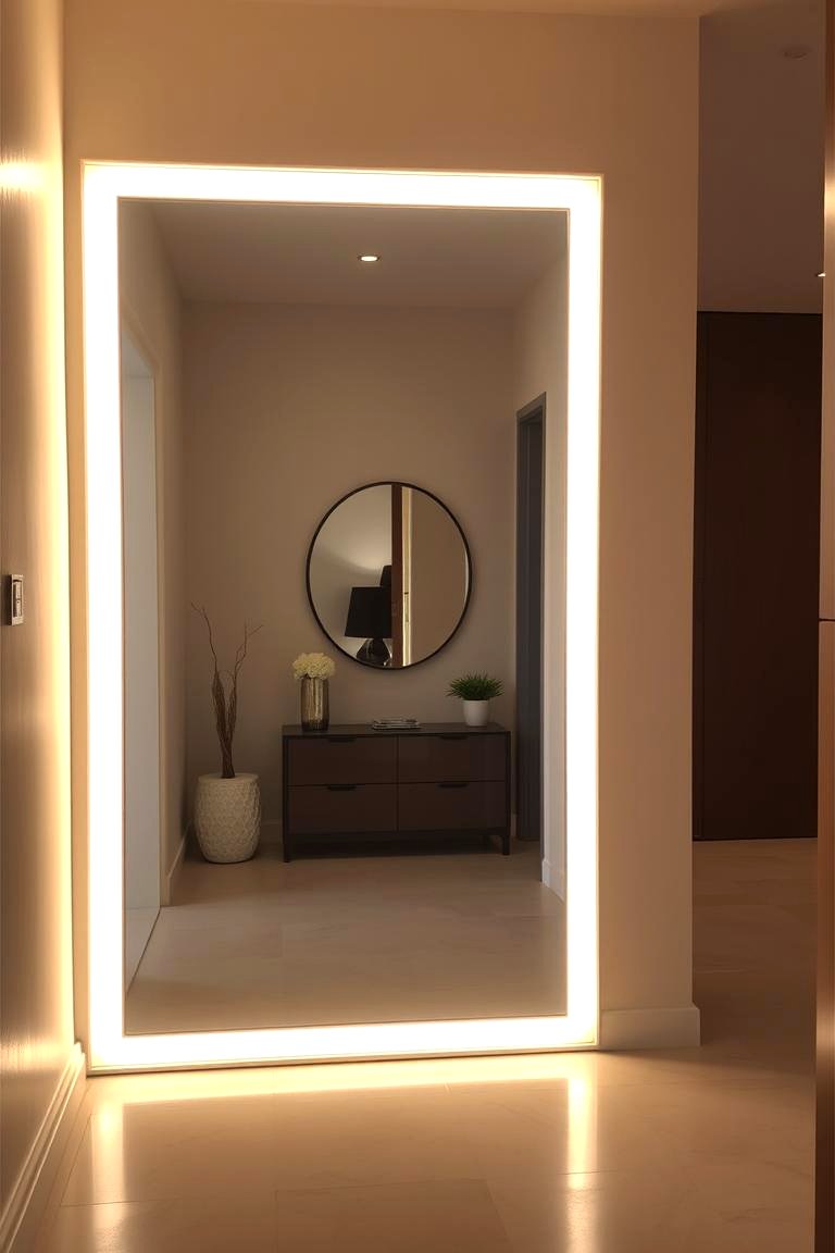 Mirrored Frame with LED Lights - 24 Entryway Mirror Ideas