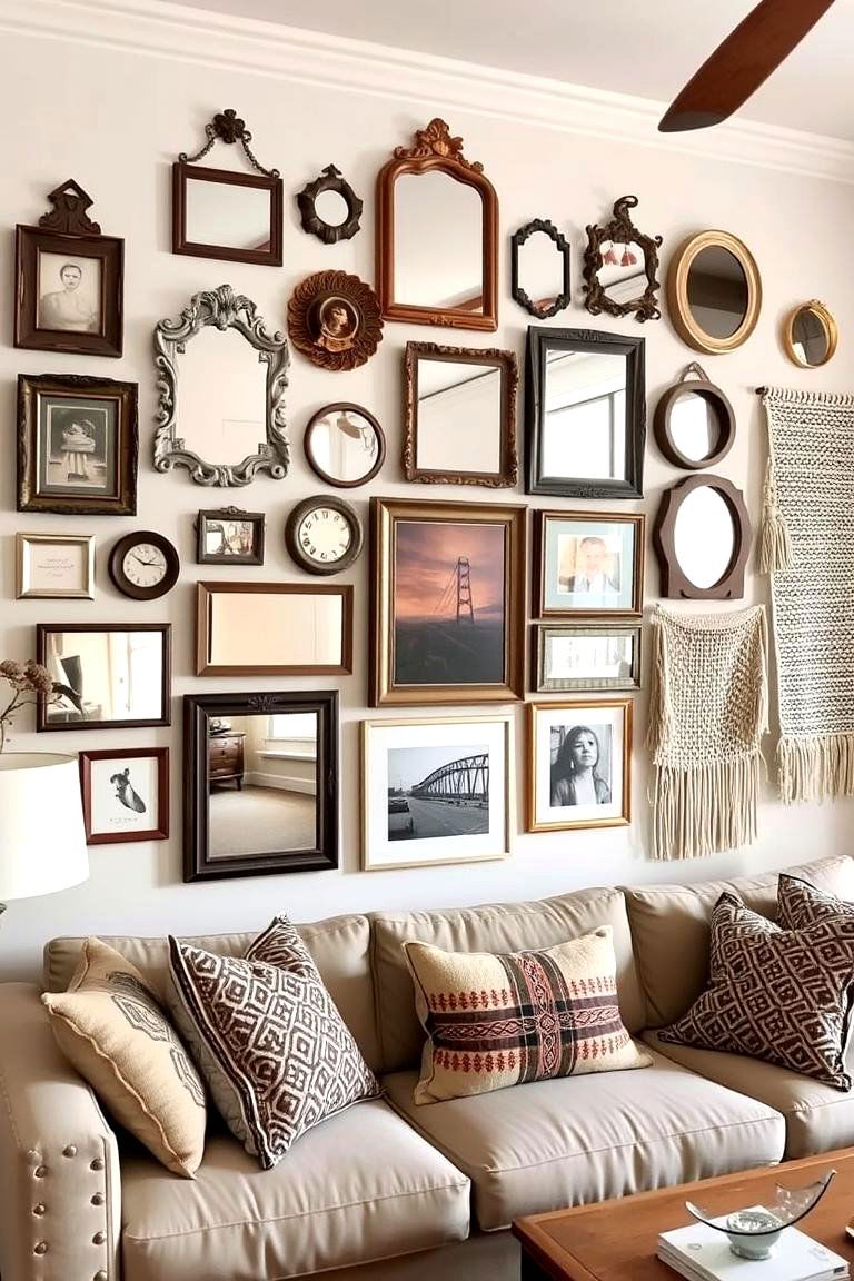 Mirrored Gallery Wall - 24 Living Room Mirror Ideas