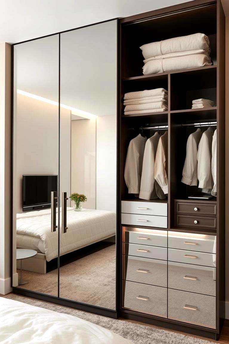 Mirrored Majesty Built In Wardrobe - 24 Built-in Wardrobe Ideas Around a Bed