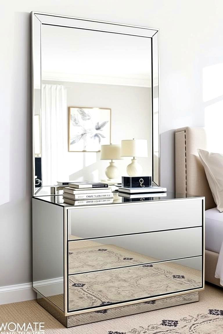 Mirrored Nightstand with Matching Reflection - 24 Mirror Behind Nightstand Design Ideas