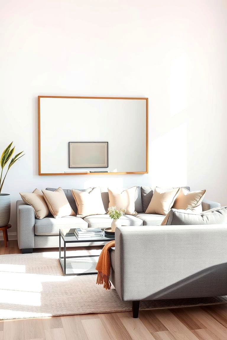 Mirrored Reflections Enhancing Light and Space - 24 Grey and Beige Living Room Ideas