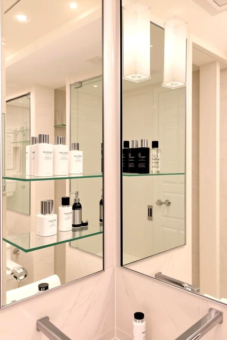 Mirrored Shelves for Reflective Elegance - 24 Bathroom Shelf Ideas