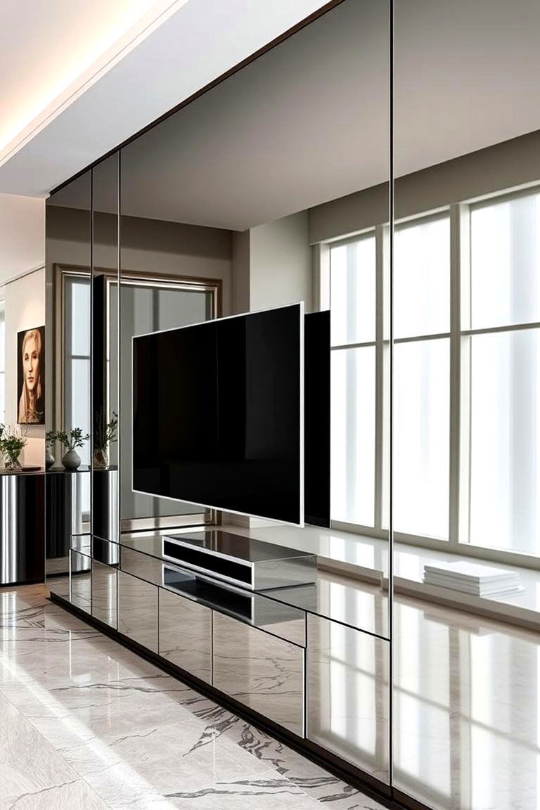 Mirrored TV Wall - 24 Tv Wall Ideas