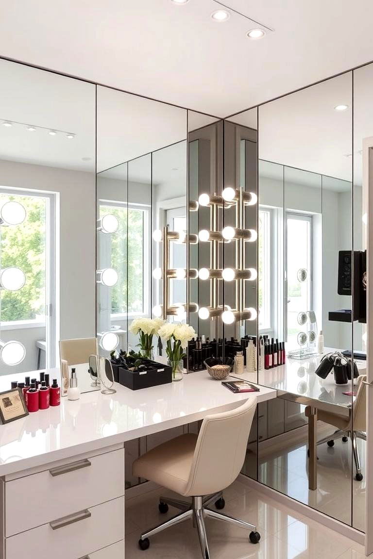 Mirrored Wall Accents - 24 Makeup Room Ideas