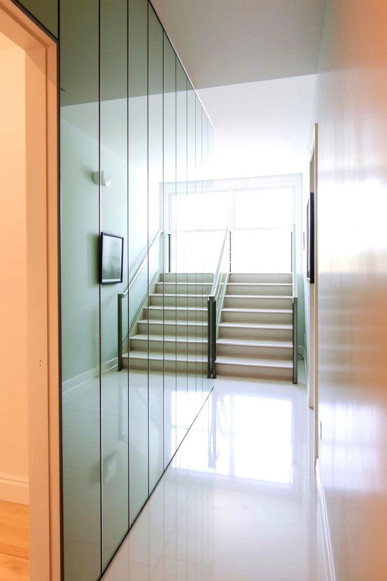 Mirrored Wall for Light and Space - 24 Staircase Wall Ideas