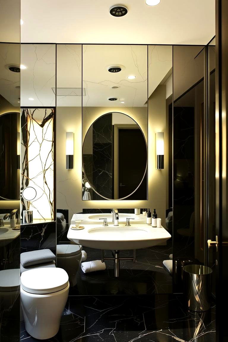 Mirrored Wall for a Glamorous Touch - 24 Bathroom Accent Wall Ideas