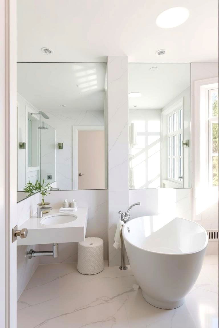 Mirrored Walls to Enhance Space - 24 Family Bathroom Ideas