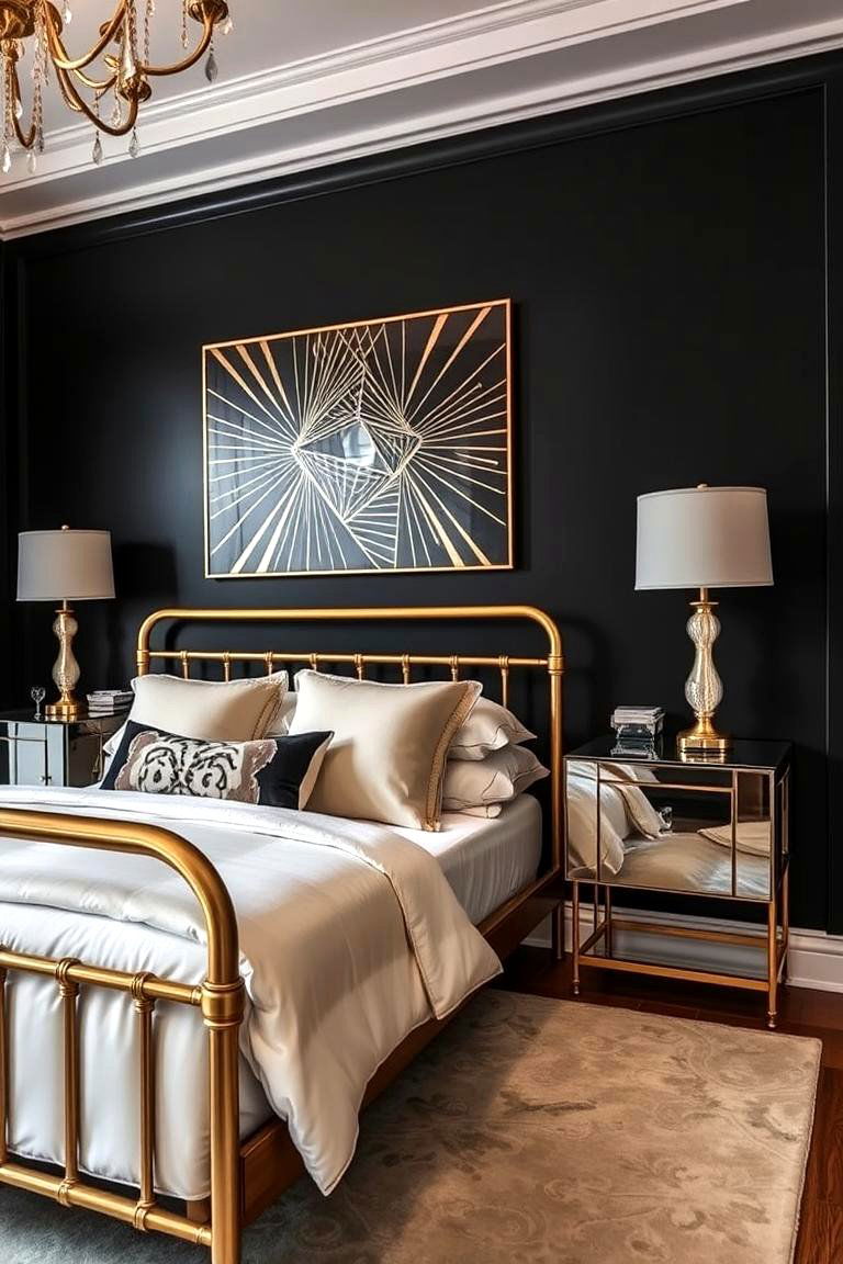Mirrored or Brass Bed Frames - 24 Art Deco Bedroom Ideas