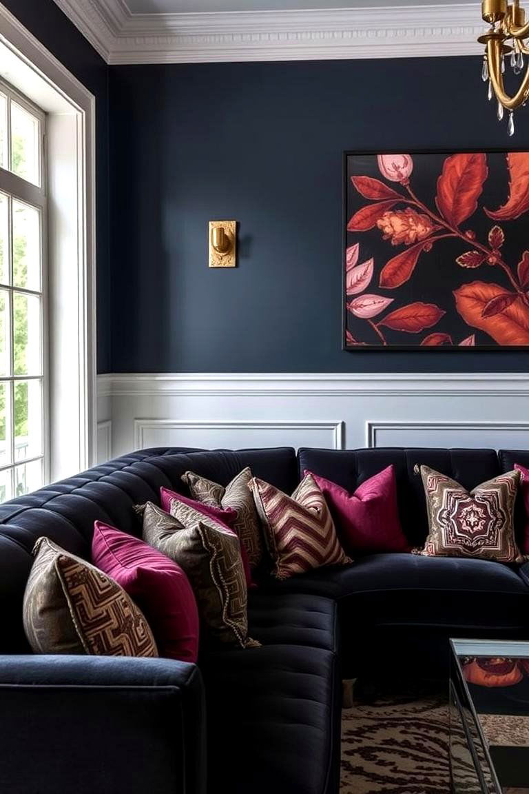 Mix Black with Bold Rich Hues - 24 Living Room Ideas With Black Couches
