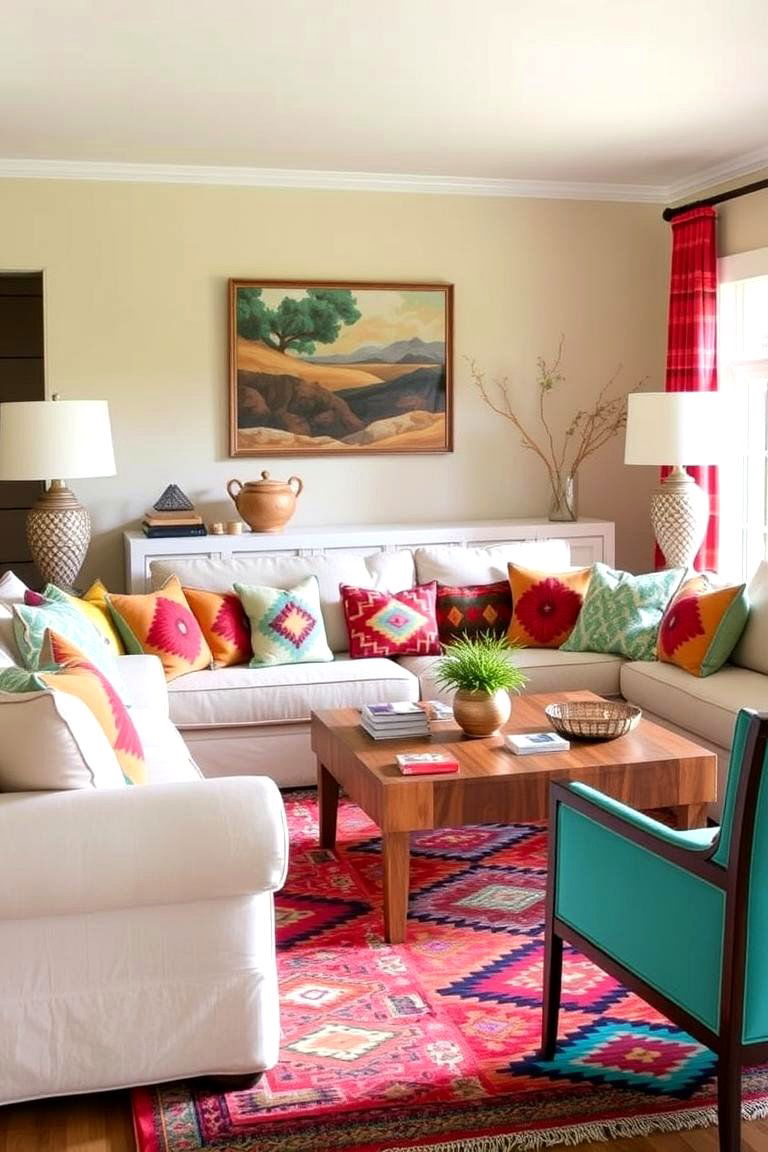 Mix Bold Patterns and Colors - 24 Southwestern Living Room Ideas