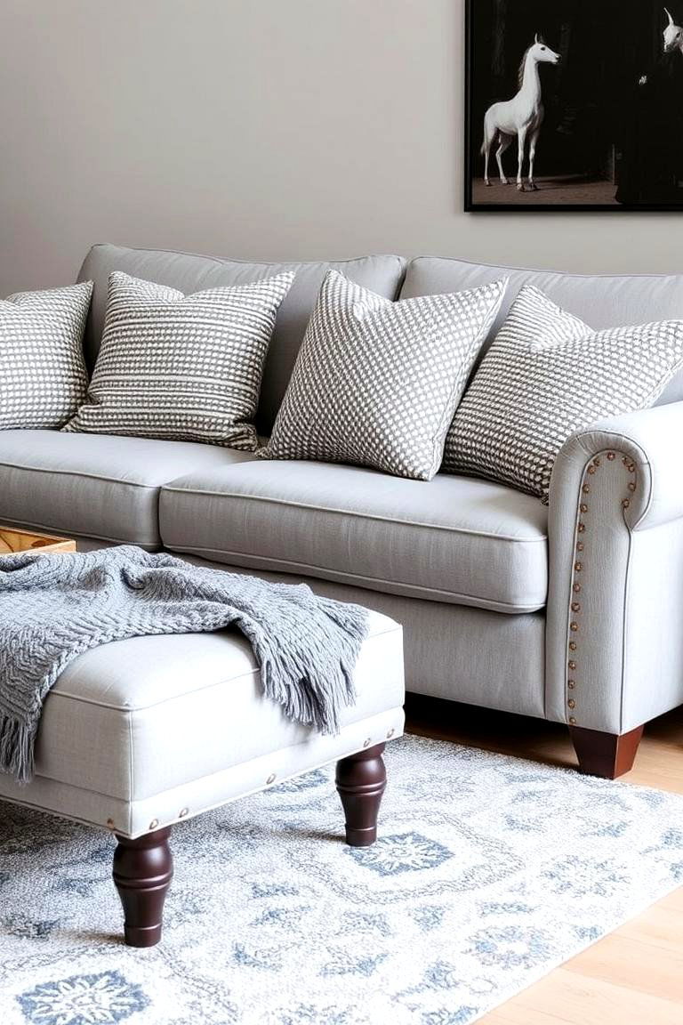 Mix Different Patterns in Grey Tones - 24 Grey Living Room Ideas