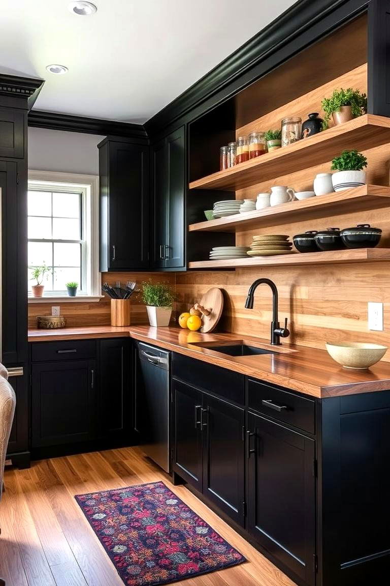 Mix Different Wood Types - 24 Kitchen With Black Cabinets And Wood Countertops Ideas