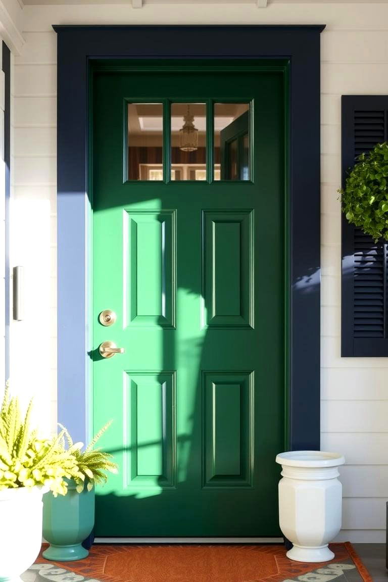 Mix Emerald Green with Navy Blue for a Coastal Vibe - 24 Emerald Green Front Door Ideas