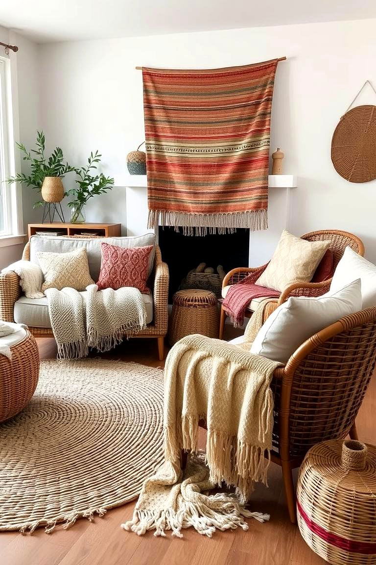 Mix Natural Materials for Textural Contrast - 24 Natural Living Room Ideas