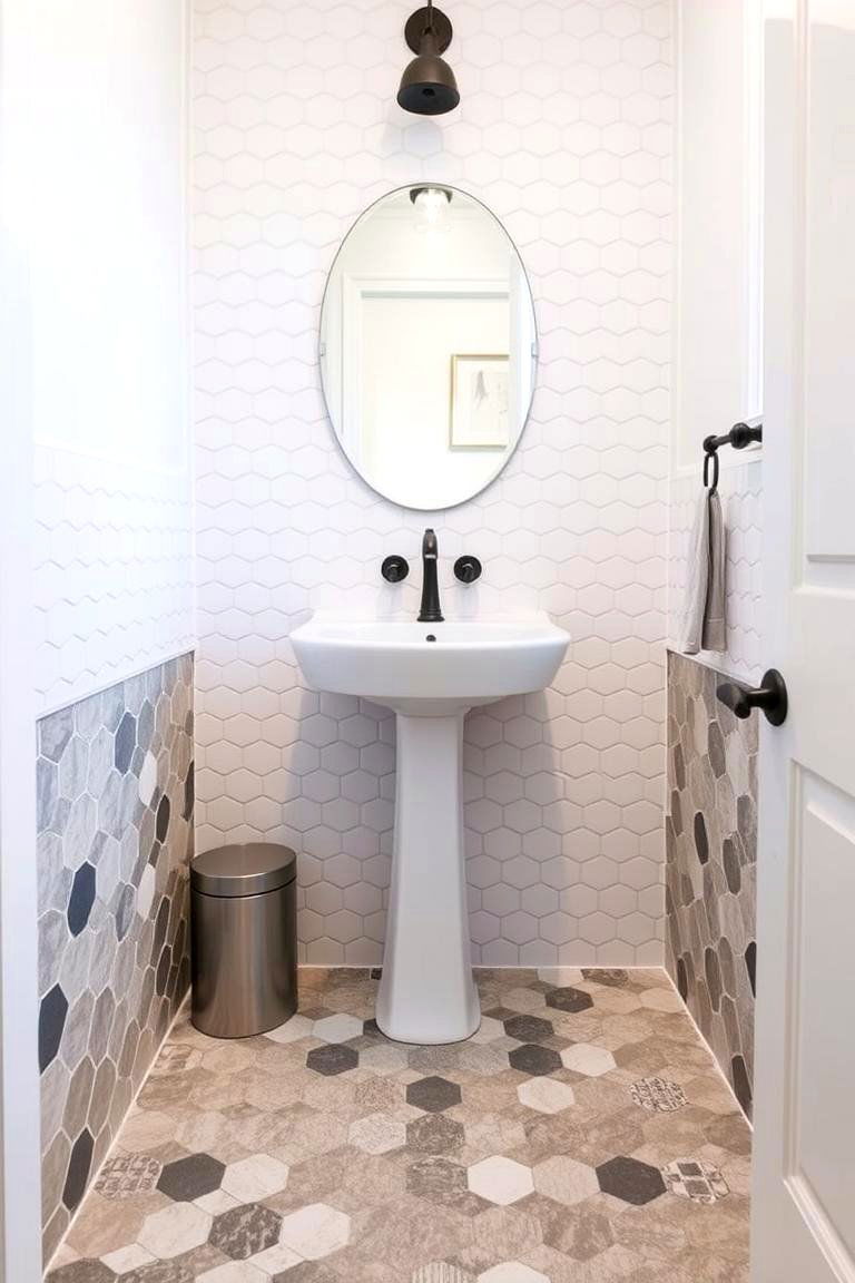 Mix and Match Different Tile Shapes - 24 Half Bathroom Ideas