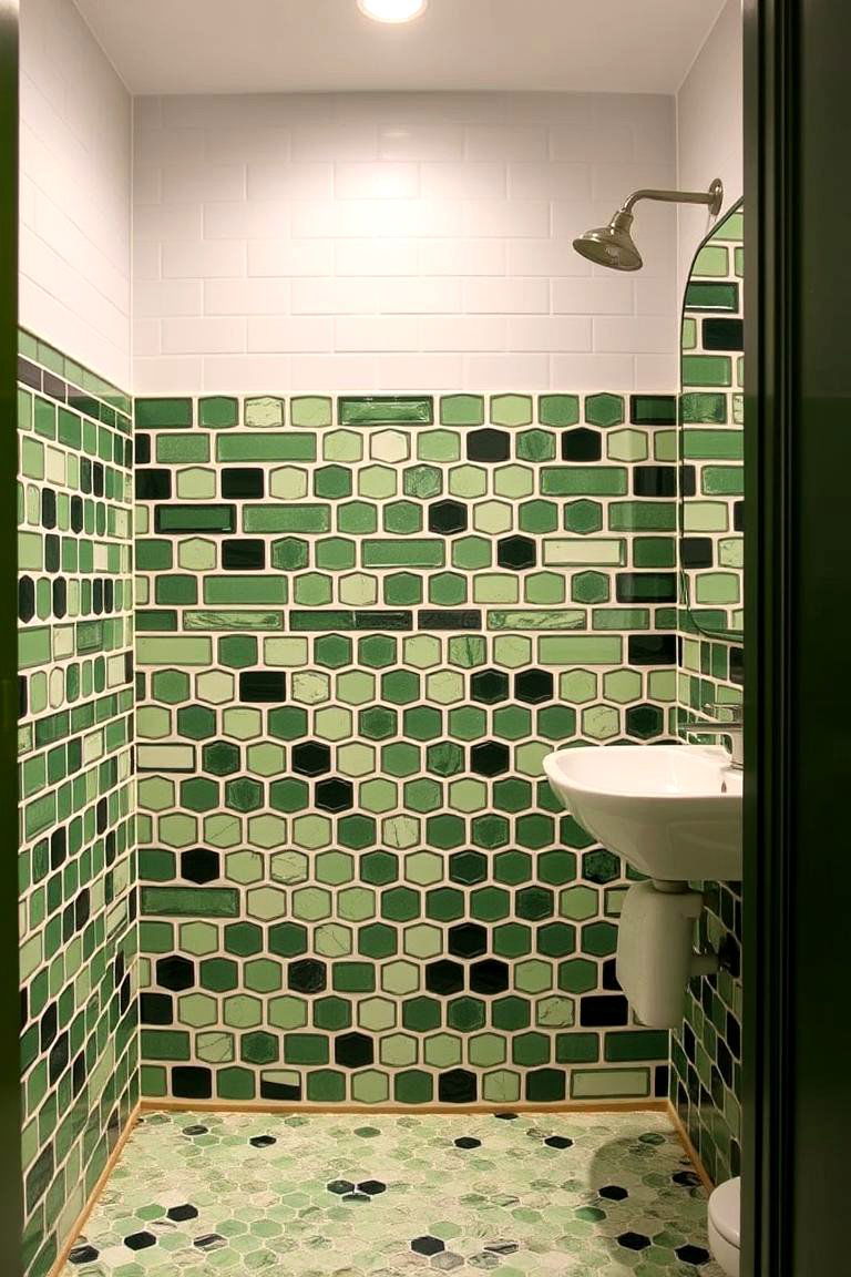 Mix and Match Green Tile Shapes and Sizes for Eclectic Style - 24 Green Tile Bathroom Ideas
