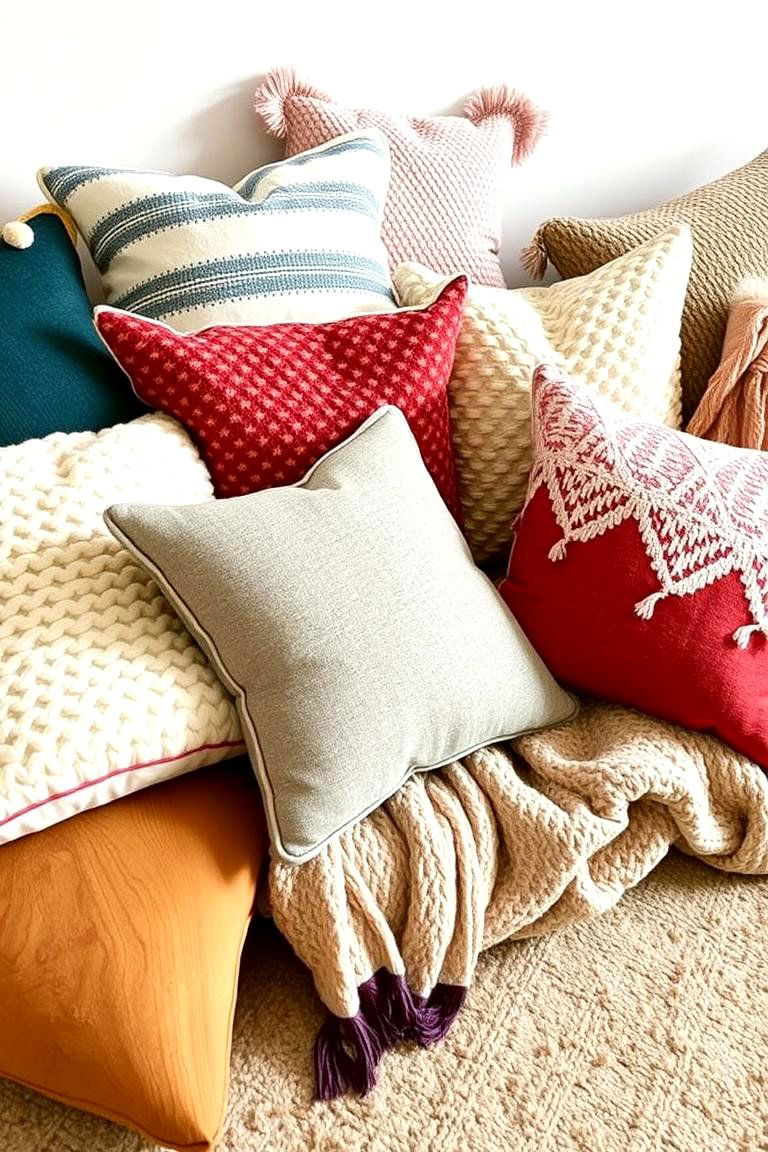 Mix and Match Pillows and Throws - 24 Girls Boho Bedroom Ideas