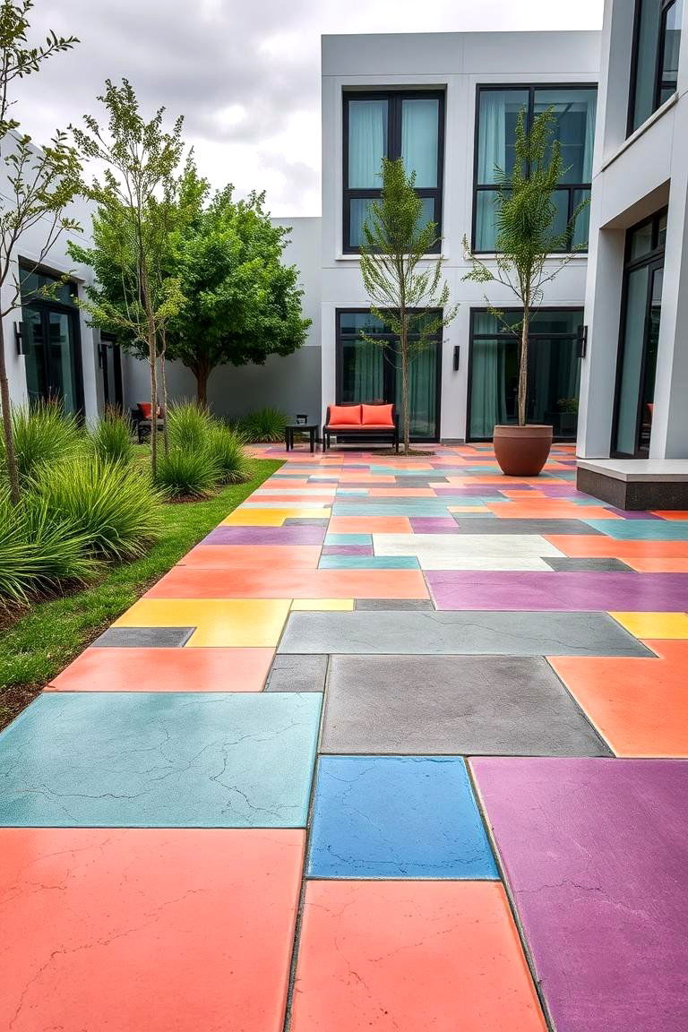 Mixed Color Concrete Patterns - 24 Concrete Patio Ideas on a Budget