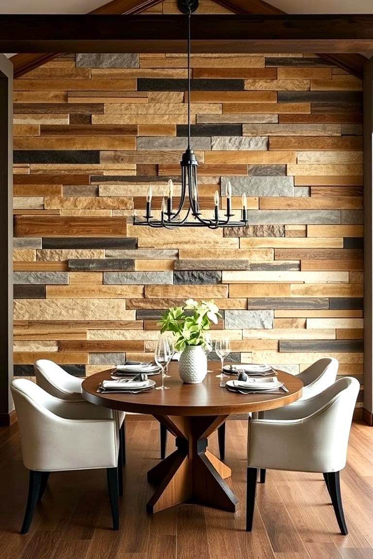 Mixed Material Accent Wall - 24 Dining Room Accent Wall Ideas