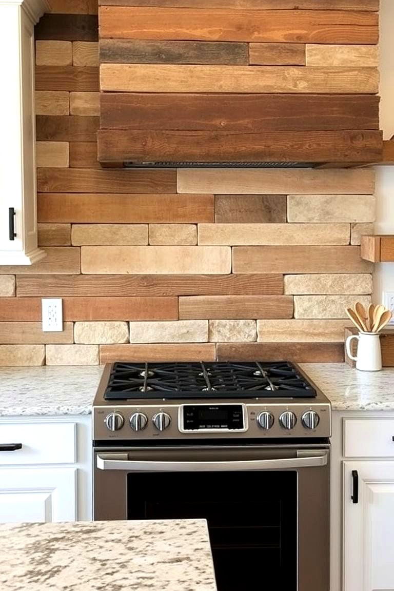 Mixed Material Backsplash - 24 Rustic Backsplash Ideas