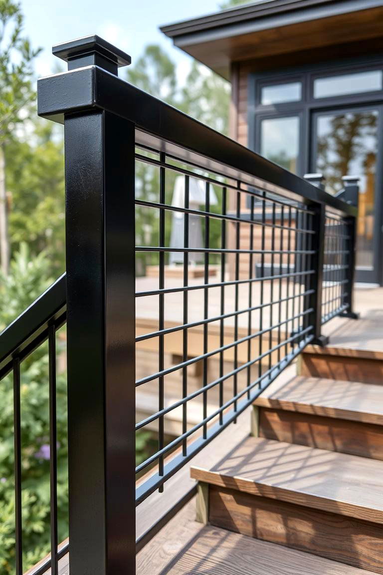 Mixed Material Black Railing with Contemporary Flair - 24 black deck railing ideas