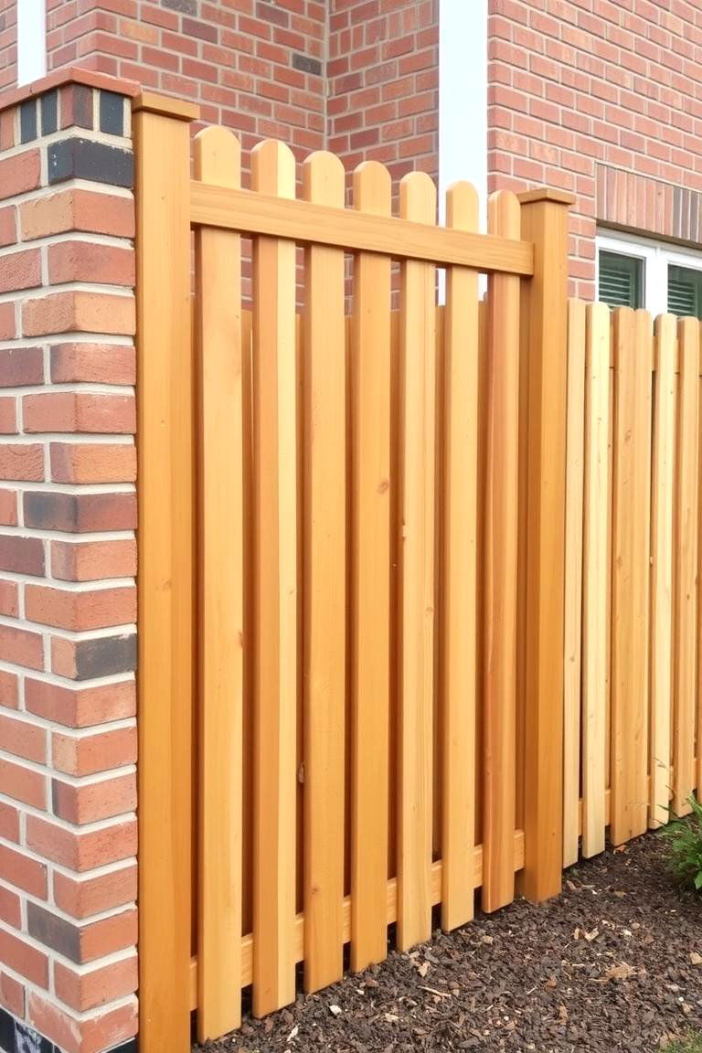 Mixed Material Brick and Wood Blend - 24 Front Yard Brick Fence Ideas