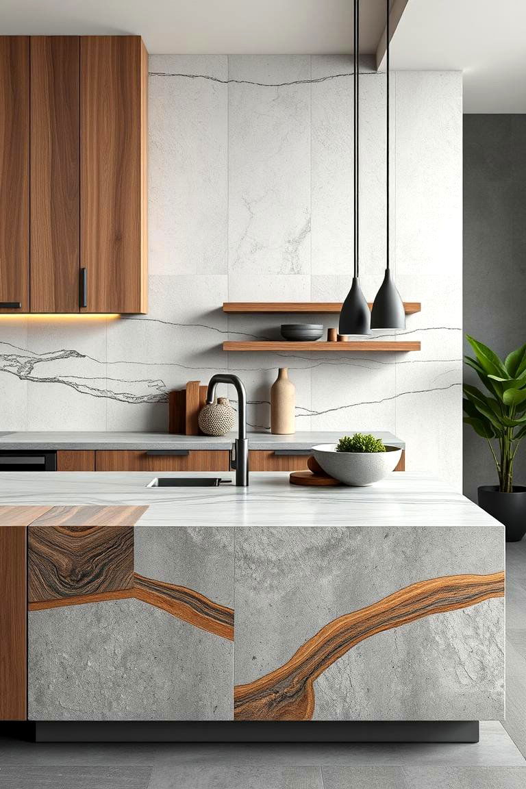 Mixed Material Concrete Countertop - 24 Concrete Countertop Ideas