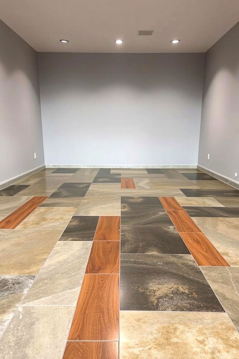 Mixed Material Concrete Flooring - 24 Concrete Floor Living Room Ideas