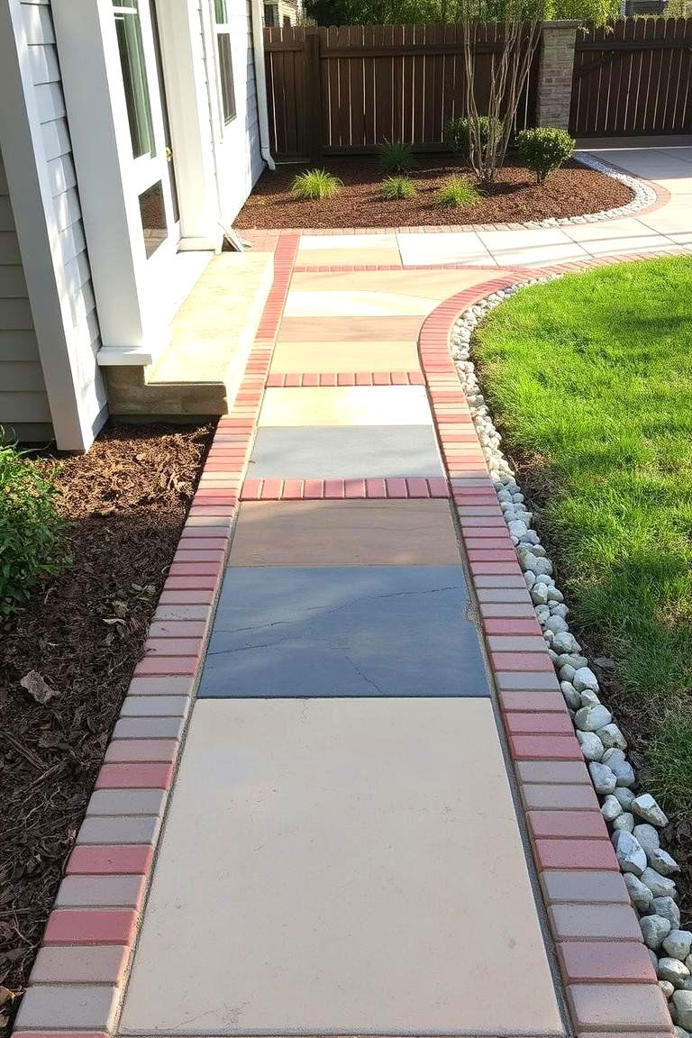 Mixed Material Concrete Walkway Accents - 24 Concrete Walkway Ideas