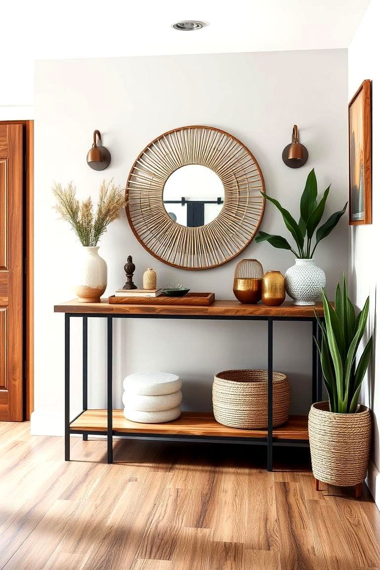 Mixed Material Console Tables - 24 Boho Hallway Ideas
