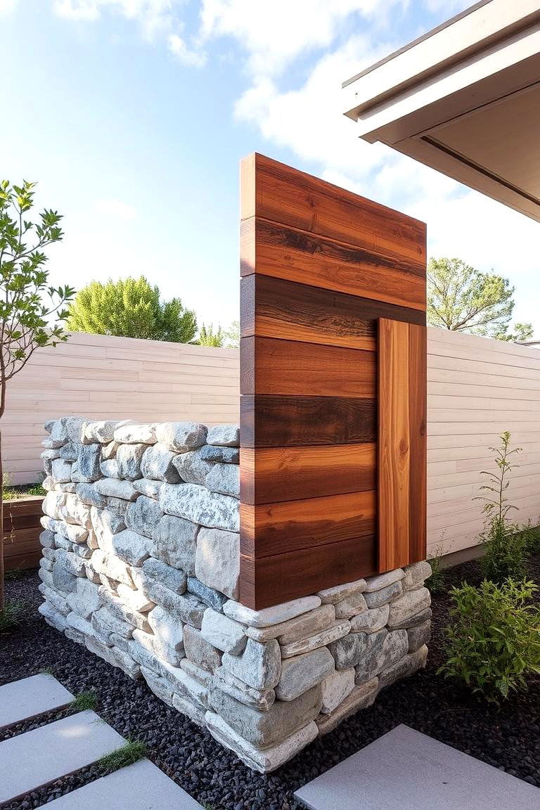 Mixed Material Divider Wood and Stone - 24 Garden Divider Ideas