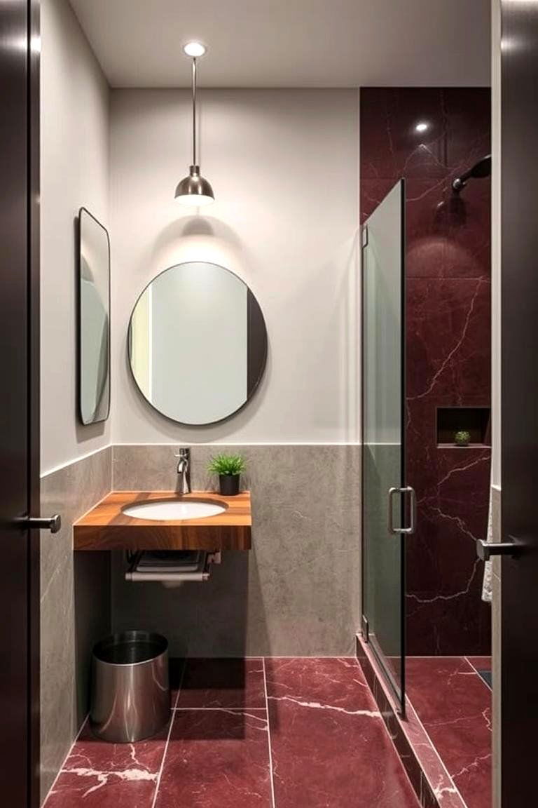 Mixed Material Finishes - 24 Burgundy Bathroom Ideas