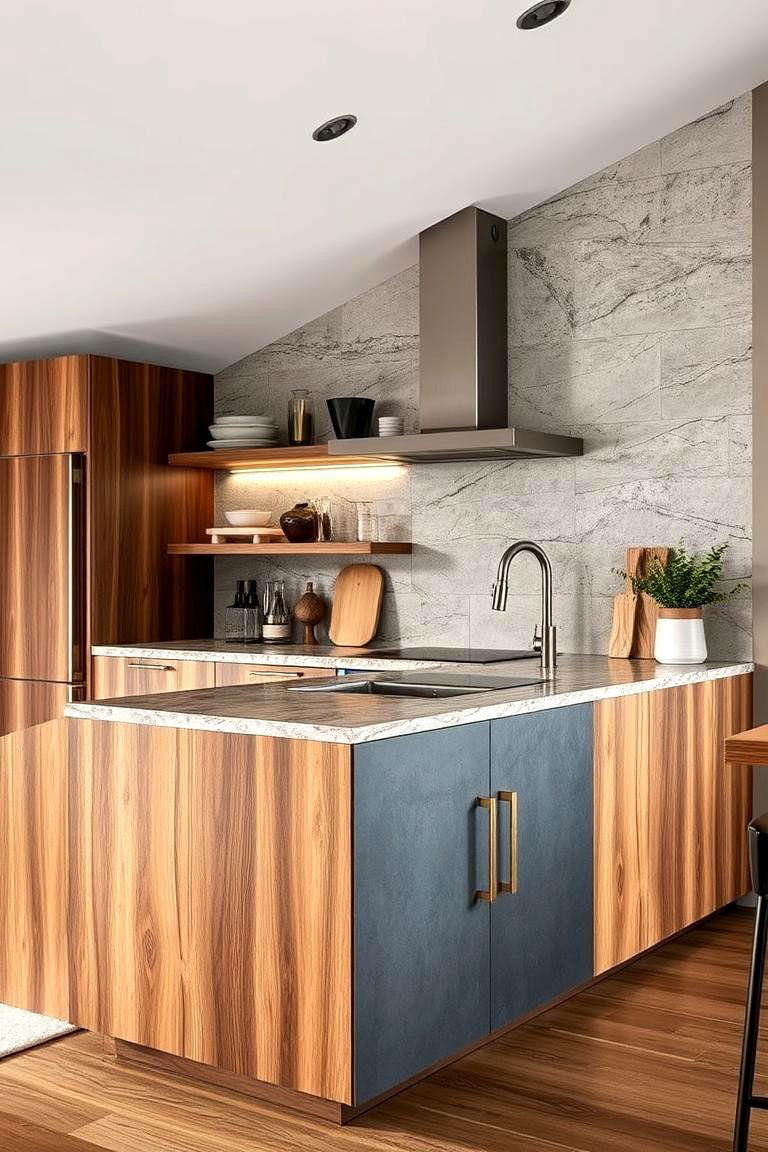 Mixed Material Finishes on Sloped Surfaces - 24 Sloped Ceiling Kitchen Ideas