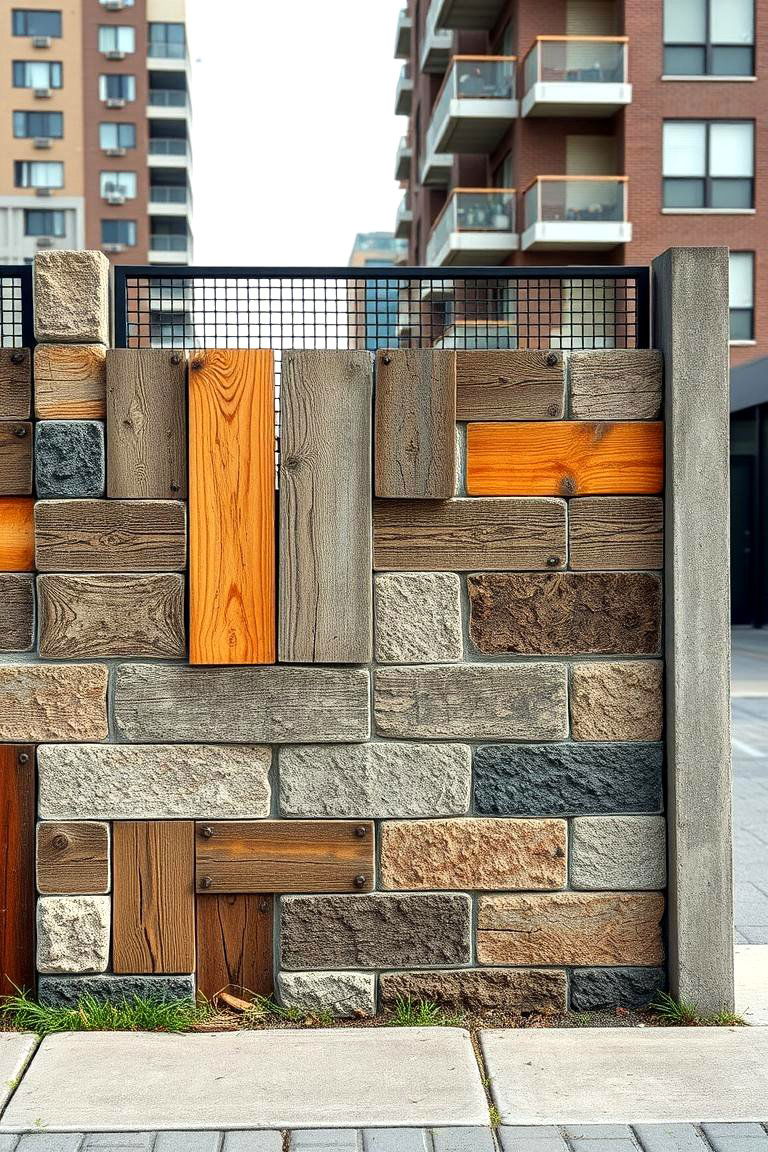 Mixed Material Fusion Fence Wood and Metal - 24 Cinder Block Fence Ideas