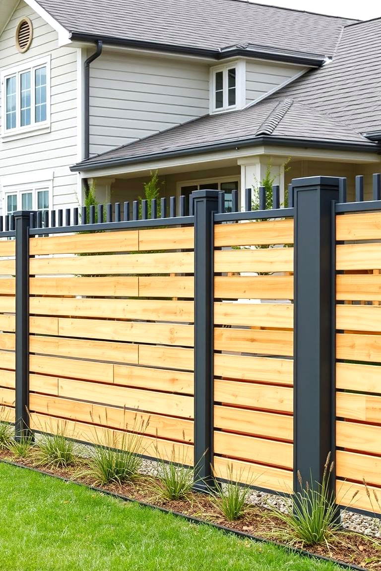 Mixed Material Horizontal Fence - 24 Horizontal Fence Ideas