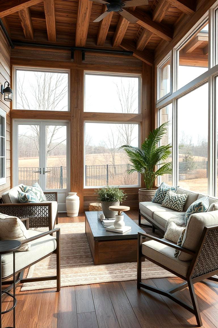 Mixed Material Modern Farmhouse Design - 24 Farmhouse Sunroom Ideas